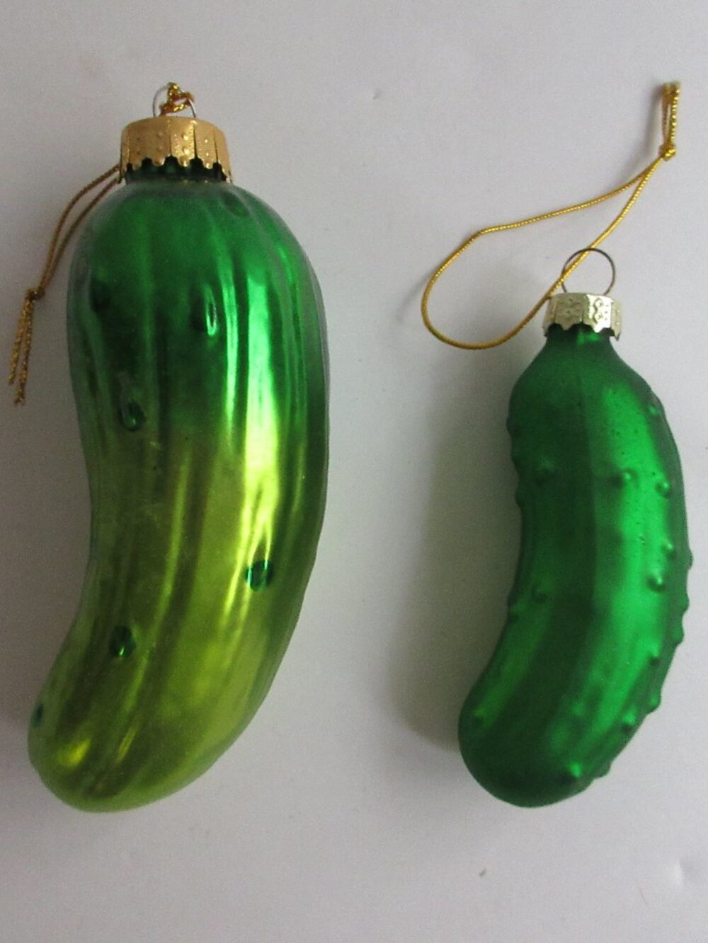 2 Pickle Glass Ornaments Unique Treasures Green Ombre 4" Good Luck